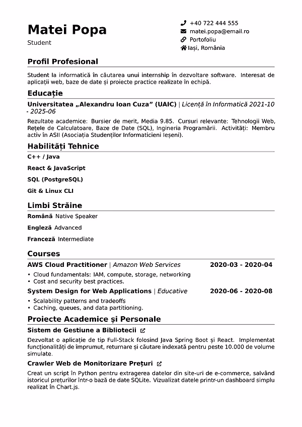 Previzualizare CV pentru asistent medical