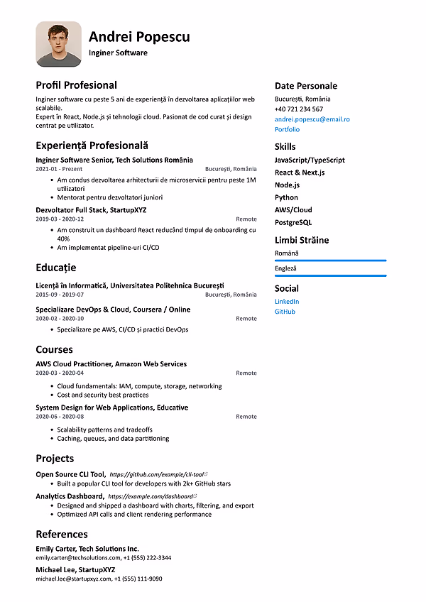 Previzualizare CV pentru student
