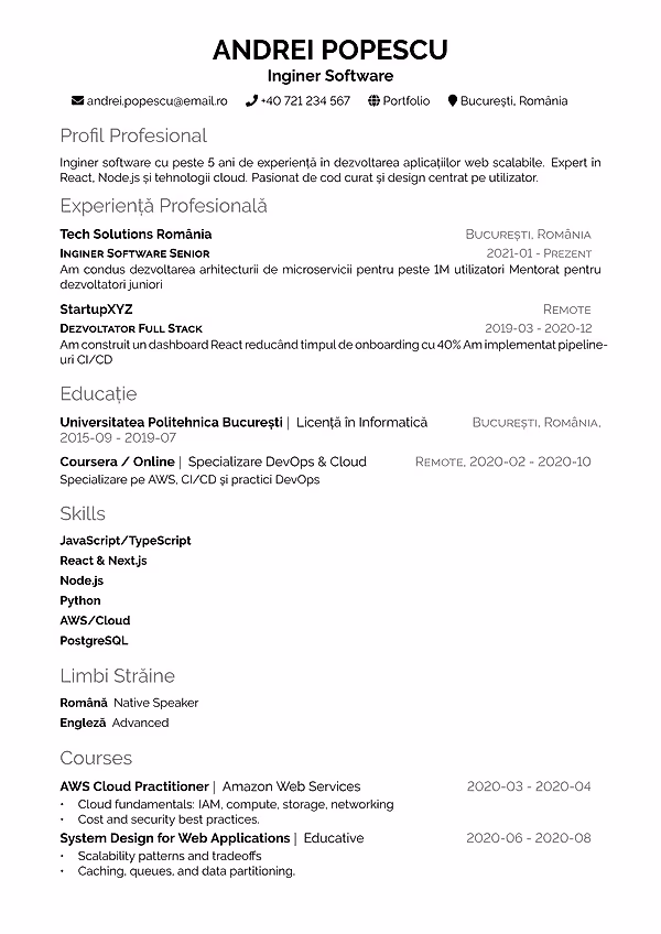Previzualizare CV pentru șofer